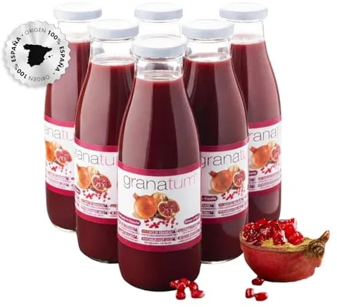 Granatum Plus - Pack de 6 Botellas de Zumo de Granada Natural (750ml) | 100% Exprimido, Rico en Polifenoles Mediterráneos | Sin Azúcares Añadidos, Sin Colorantes ni Conservantes