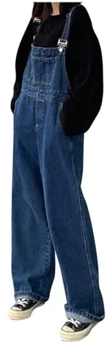 Generisch Peto para mujer, pantalones vaqueros largos, informales, holgados, pantalones de peto, pantalones de peto rectos de pierna ancha, pantalones de trabajo, cómodos tirantes ajustables, mono