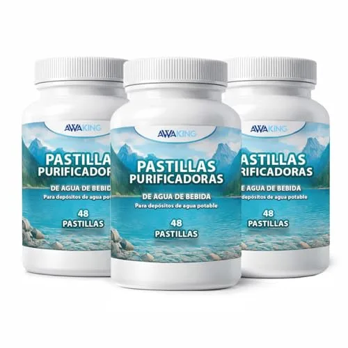 Awaking Pack 3 x 48 Pastillas Potabilizadoras de Agua | 144 Pastillas | Tratamiento hasta 28.800 Litros | 200L por Pastilla | Ideal para Depósitos y Caravanas.