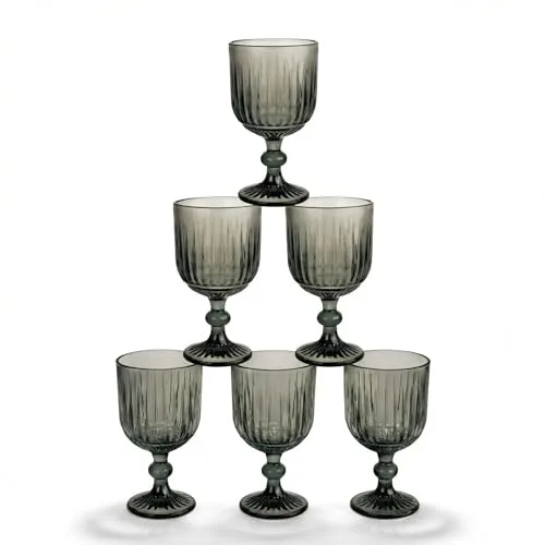 INDE SANTA CLARA | Set 6 Copas de Agua Cristal 350cc Odiel Verde, Copa Vaso Vino de Vidrio Relieve Verde, Aptas Lavavajillas y Microondas