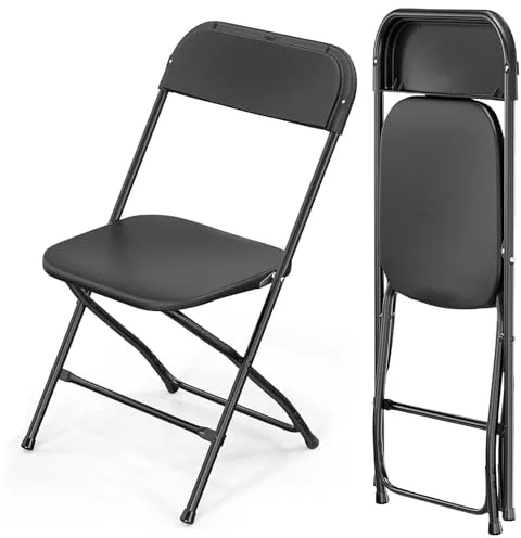 Premium Moments Silla Plegable para Interior y Exterior – Plástico Reforzado y Patas de Hierro con Refuerzo de Acero – Soporta hasta 160 kg – Ligera 2,5 kg – Fácil de Guardar y Limpiar (2, Negra)