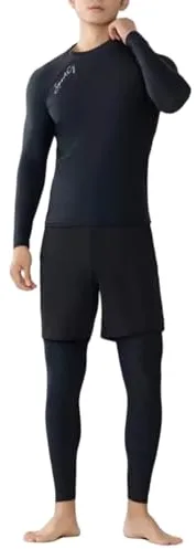 2026 Bañador para hombre Trajes de baño para hombre, talla grande, traje de buceo dividido, traje de baño con protección solar de cuerpo completo, traje de surf grande de tres piezas, Negro , L