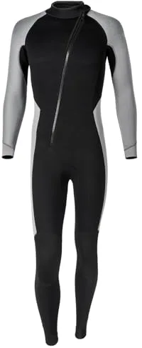 Sywiyi Traje de neopreno de cuerpo completo para hombre, 3 mm, traje de baño largo con cremallera frontal, protección solar, natación, snorkeling, Negro y gris., S