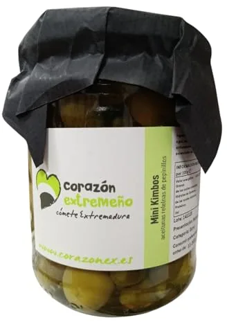 Mini Kimbos Aceitunas Deshuesadas Rellenas de Pepinillos Corazón Extremeño 230 g | Aceitunas Gourmet de Extremadura | Aperitivo Tradicional para Tapas, Picoteo y Aperitivos